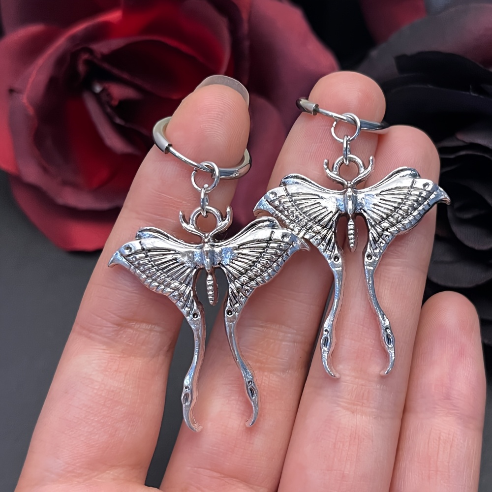 Unisex Dark Gothic Style Crescent Silkworm Moth Pendant Earrings